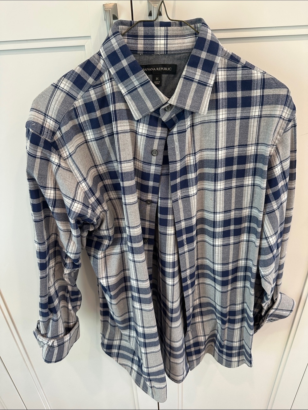 Banana Republic Blue and Gray Plaid Button-Down Shirt